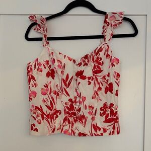 Banana Republic White Crop top with Red Floral Print